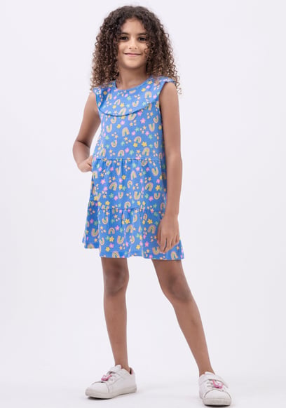 Girls Ruffle Neck Jersey Dress