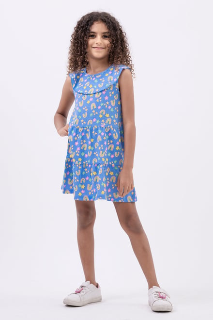 Girls Ruffle Neck Jersey Dress