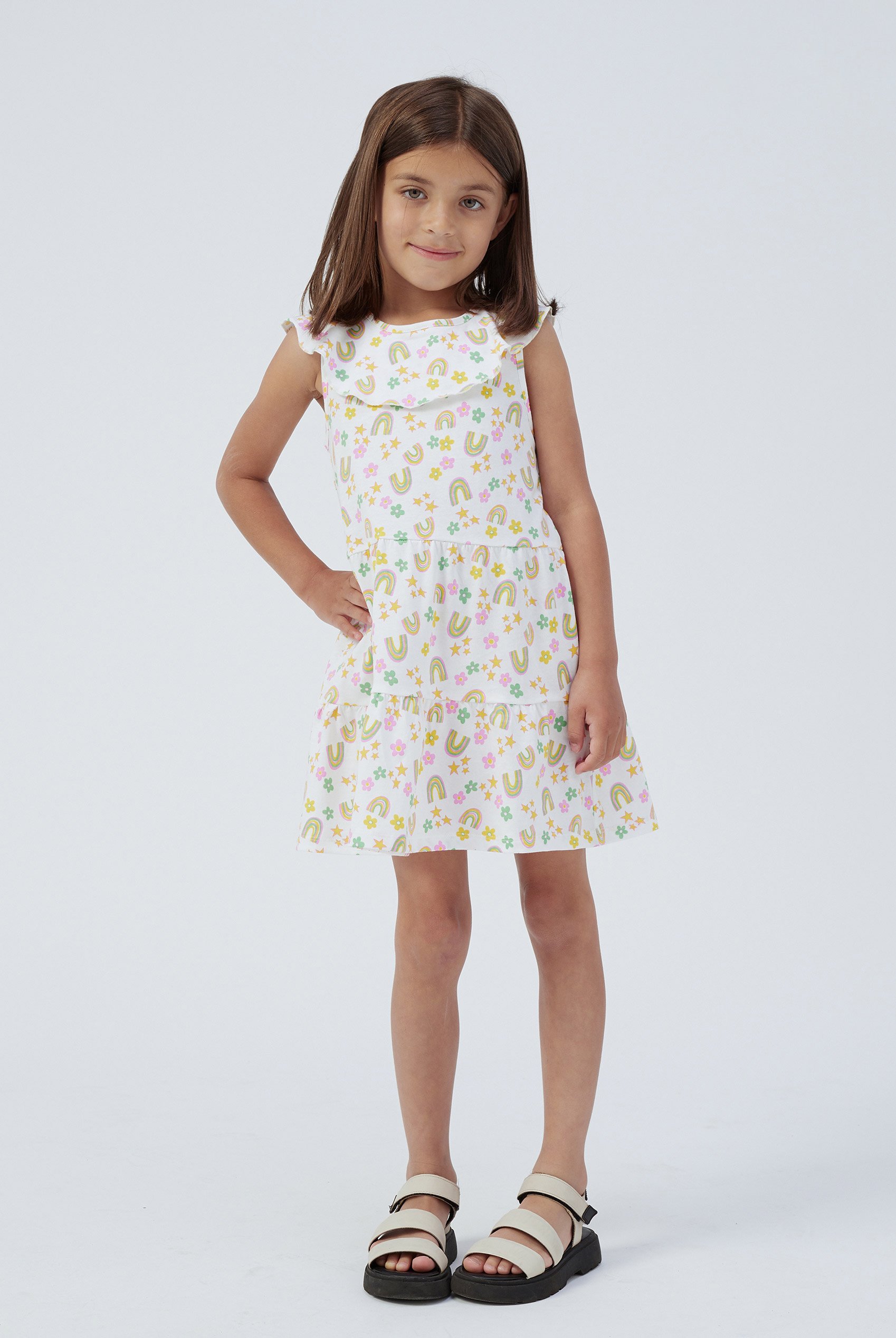 Enorsia Girls White Ruffle Neck Jersey Dress - Uk 12/18 Mths