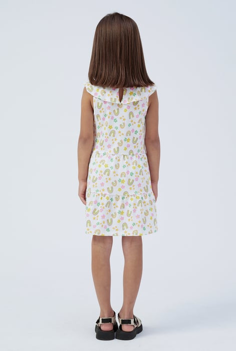 Girls White Ruffle Neck Jersey Dress