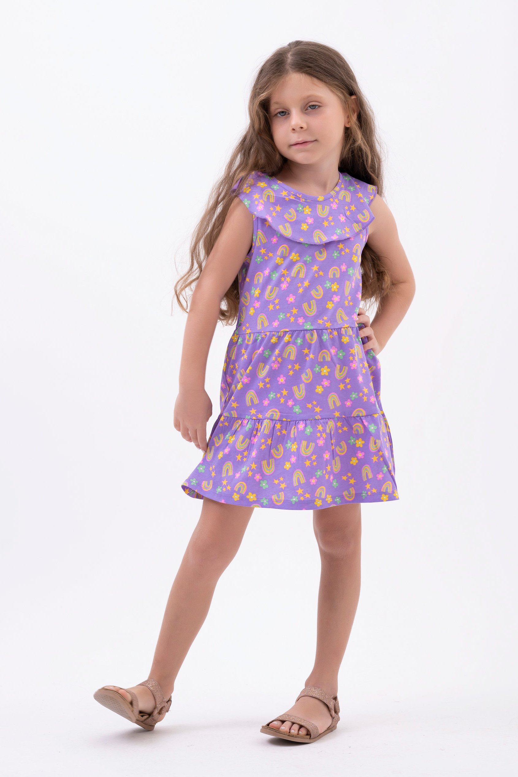 Girls Ruffle Neck Jersey Dress