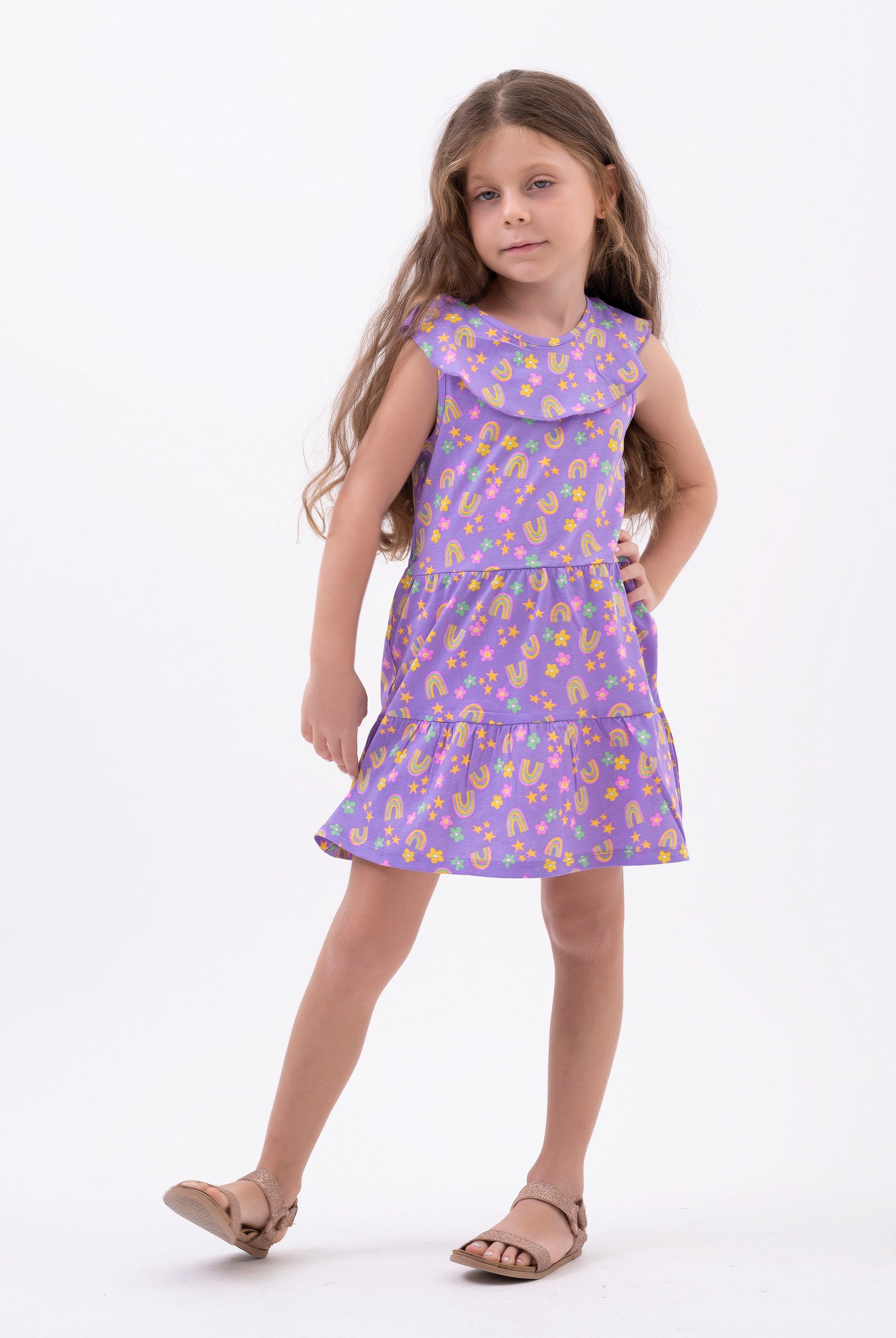 Enorsia Girls Purple Ruffle Neck Jersey Dress - Uk 12/18 Mths