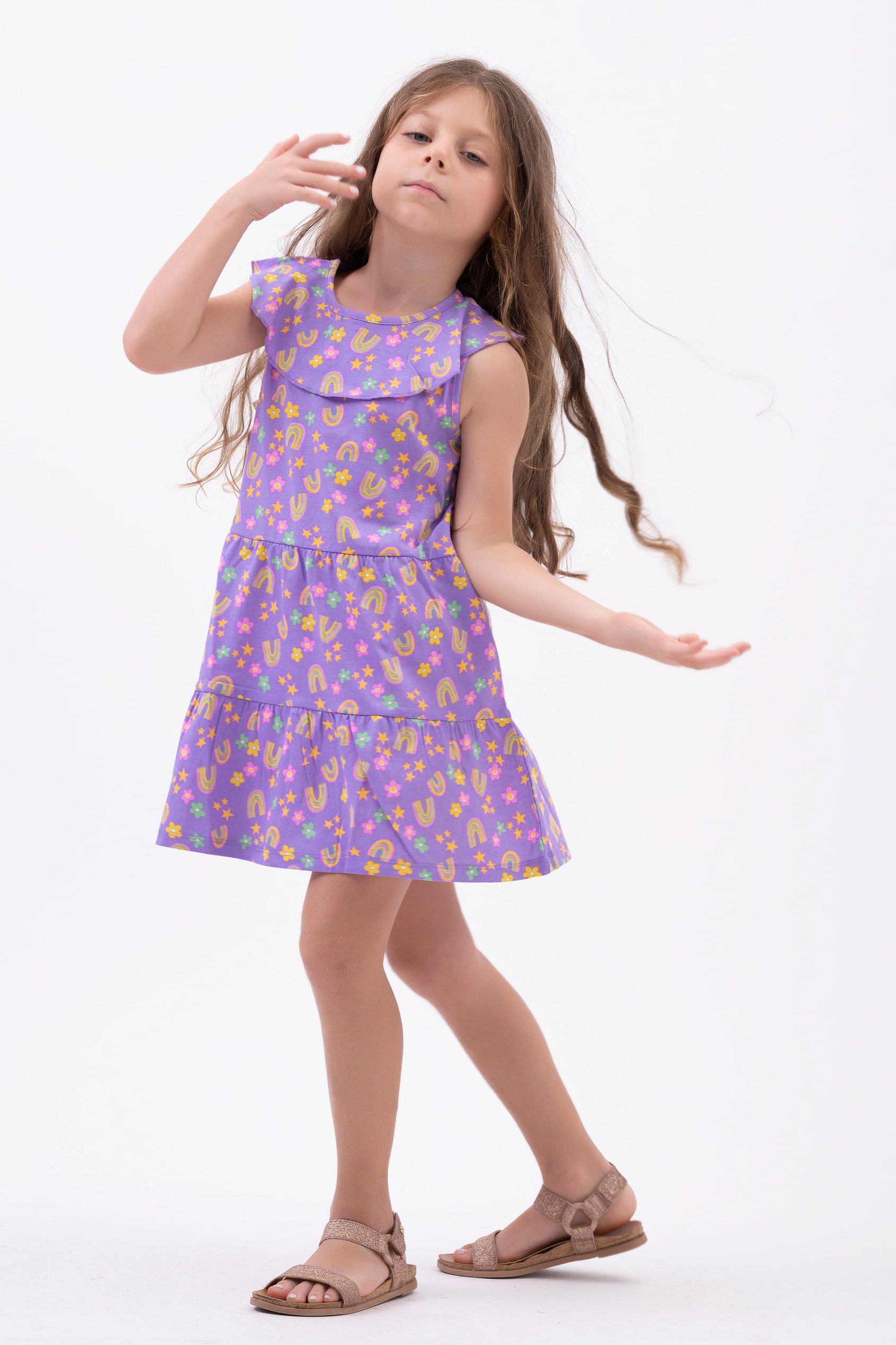 Girls Ruffle Neck Jersey Dress