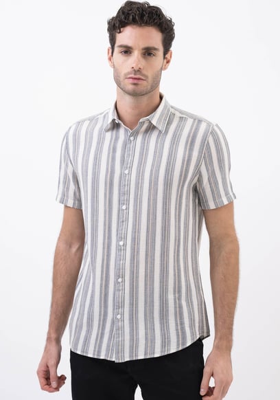 Smoke Stripe Kent Collar Short Sleeve Shirt
