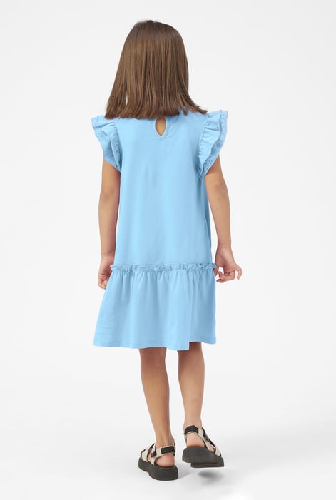 Girls Blue Ruffle Sleeve Jersey Dress