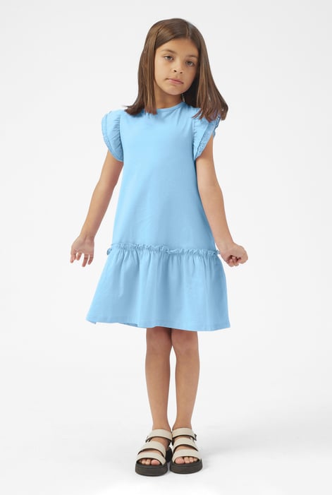 Girls Blue Ruffle Sleeve Jersey Dress
