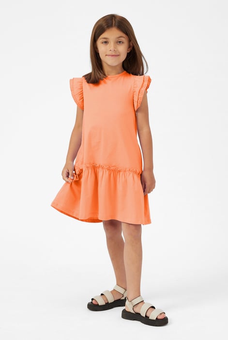 Girls Blue Ruffle Sleeve Jersey Dress