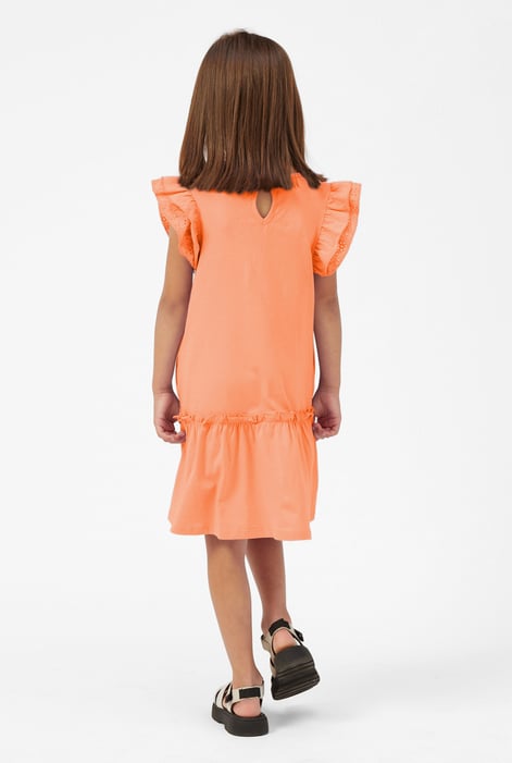 Girls Orange Ruffle Sleeve Jersey Dress