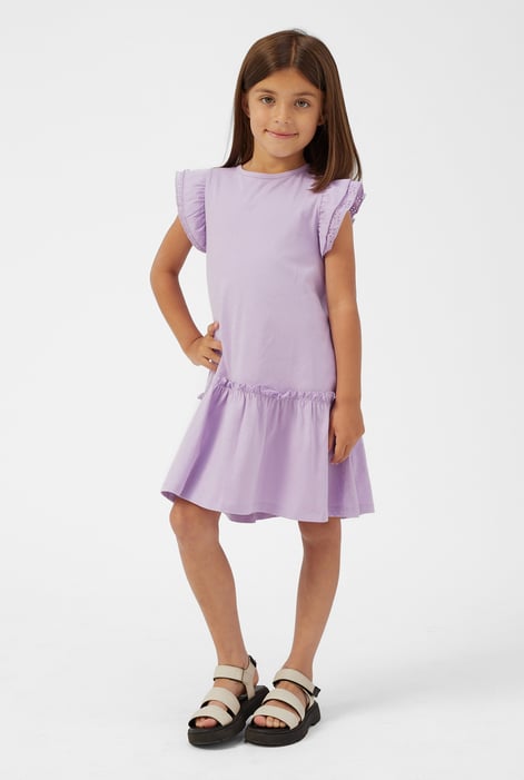 Girls Blue Ruffle Sleeve Jersey Dress
