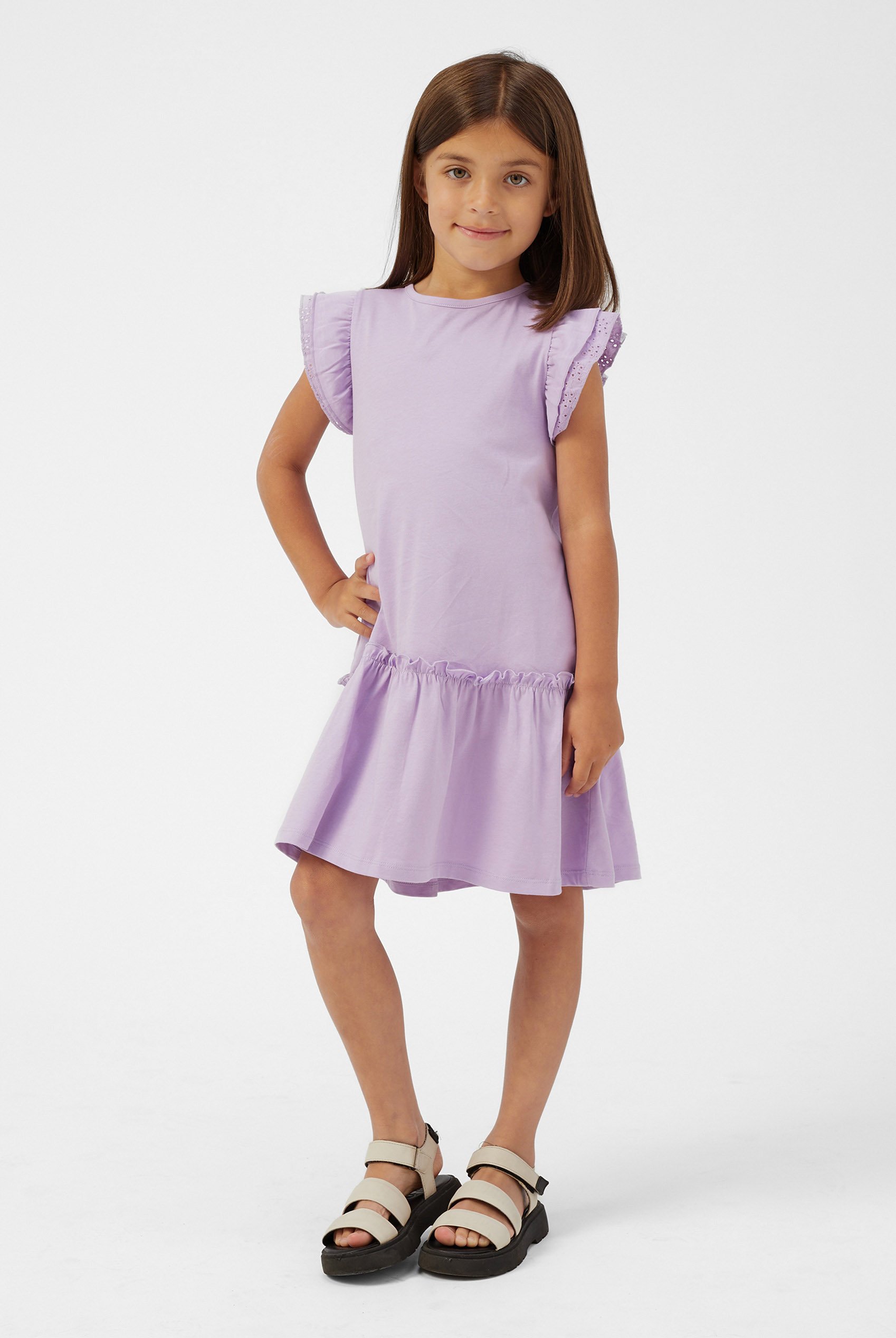 Enorsia Girls Purple Ruffle Sleeve Jersey Dress - Uk 12/18 Mths
