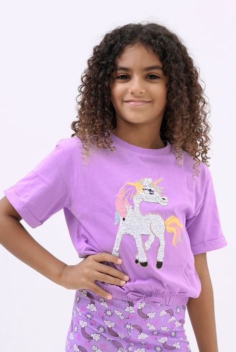 Girls Purple Reversible Sequin Unicorn T-Shirt (12/18mths-6/7yrs)