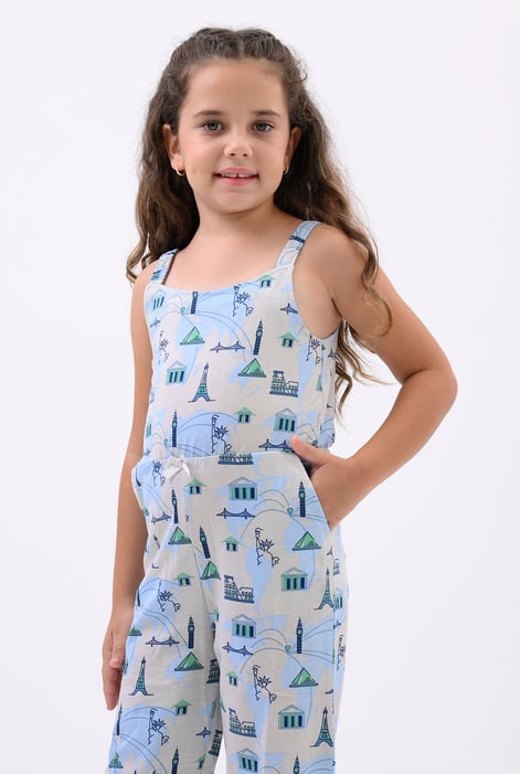 Girls Grey City Print Jumpsuit (12/18mths - 6/7yrs)