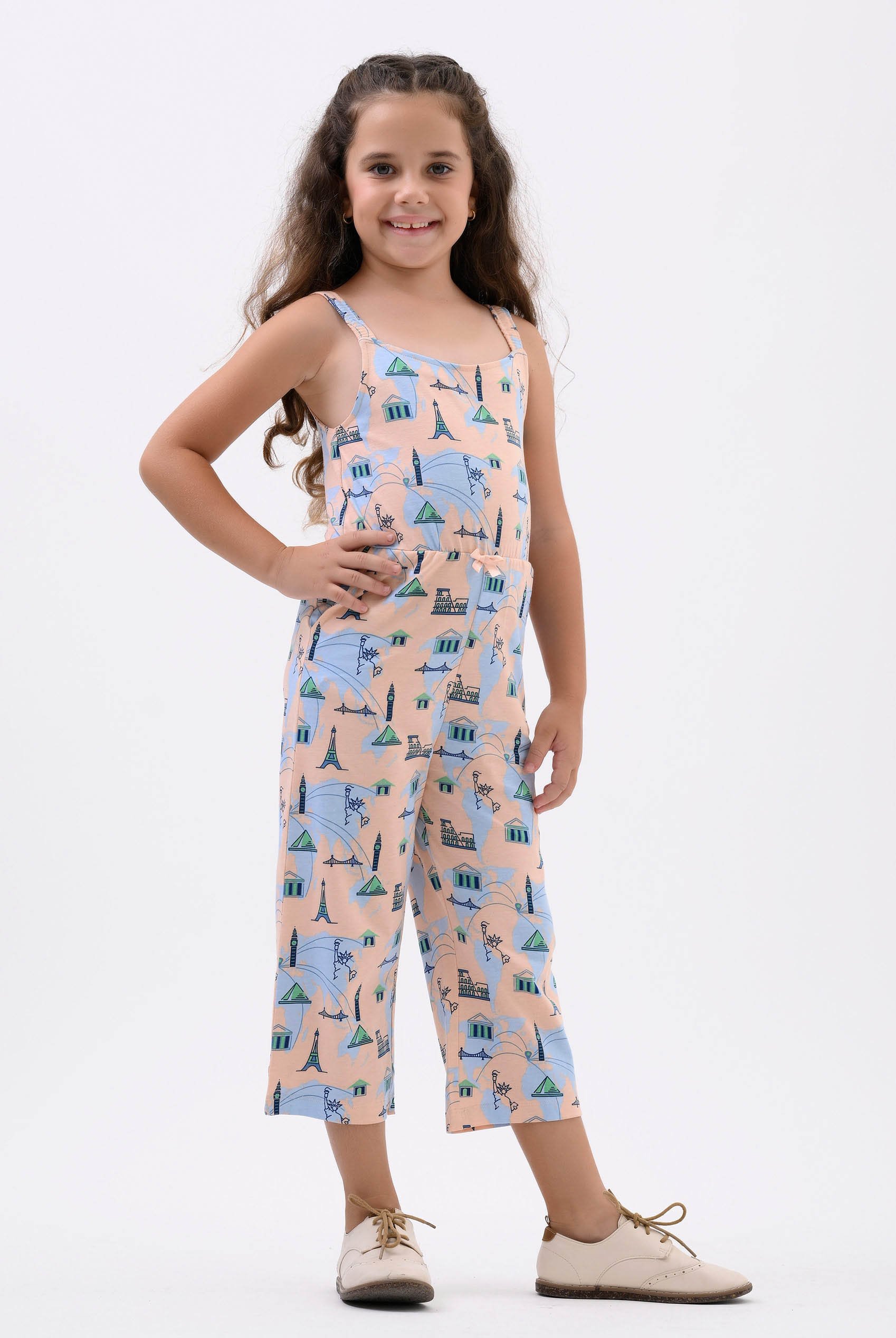 Enorsia Girls Cream City Print Jumpsuit (12/18Mths - 6/7Yrs) - Uk 12/18 Mths