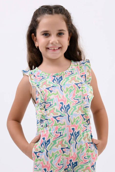 Girls Green Rainbow Fluid Print Jumpsuit (12/18mths-6/7yrs)