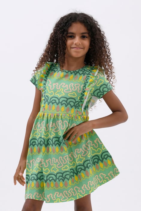 Girls Green Rainbow Print Dress (12/18mths - 6/7yrs)
