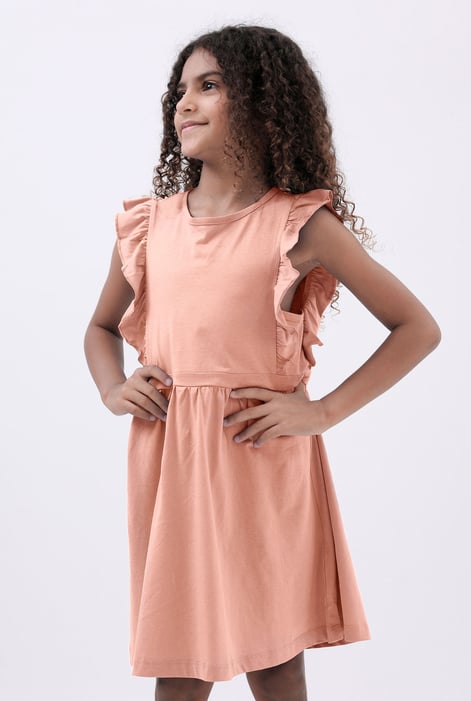 Girls Cream Ruffle Sleeve Dress (12/18mths - 6/7yrs)