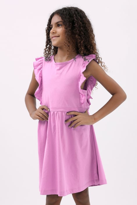 Girls Purple Ruffle Sleeve Dress (12/18mths - 6/7yrs)