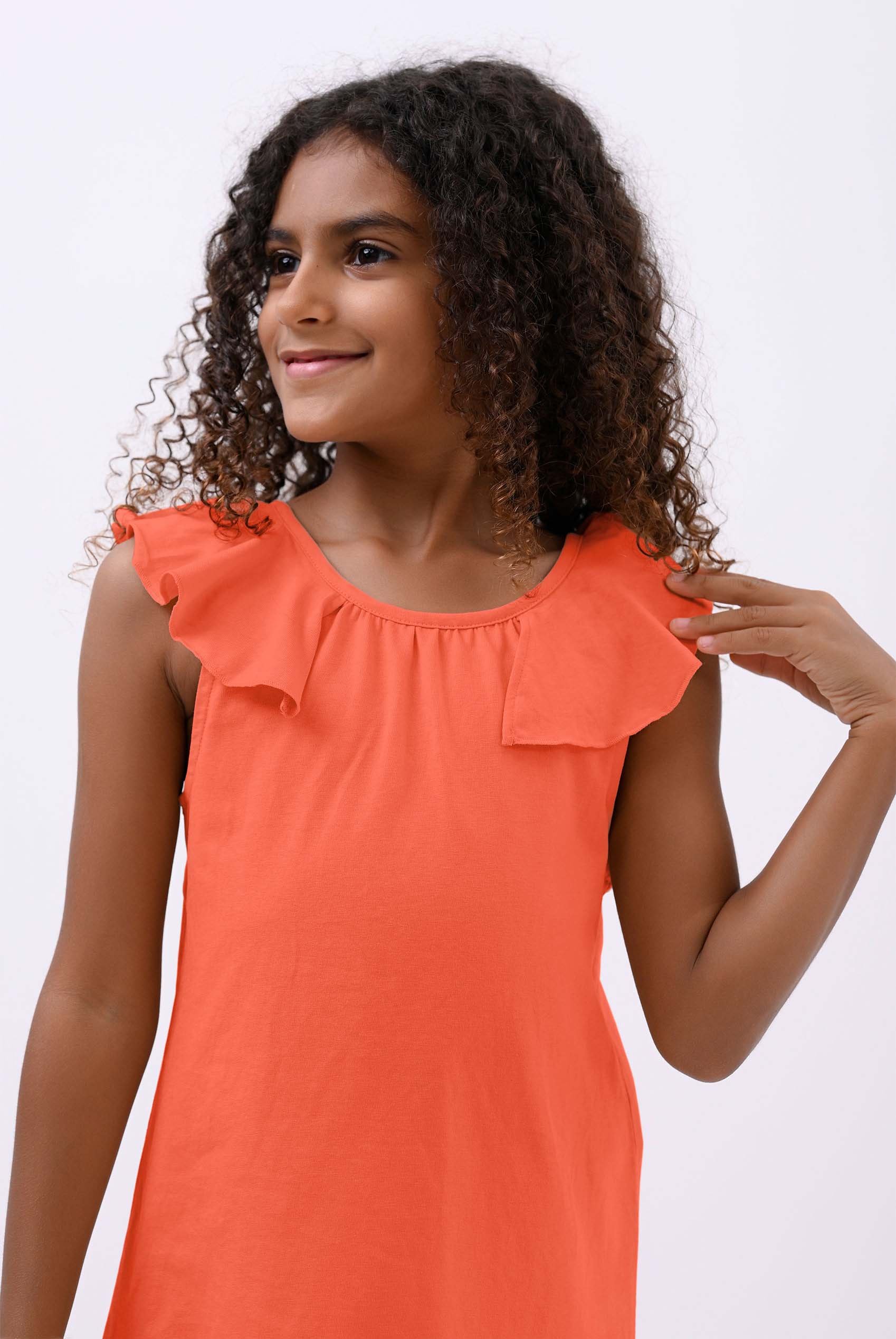 Enorsia Girls Orange Ruffle Collar Dress (12/18Mths-6/7Yrs) - Uk 12/18 Mths