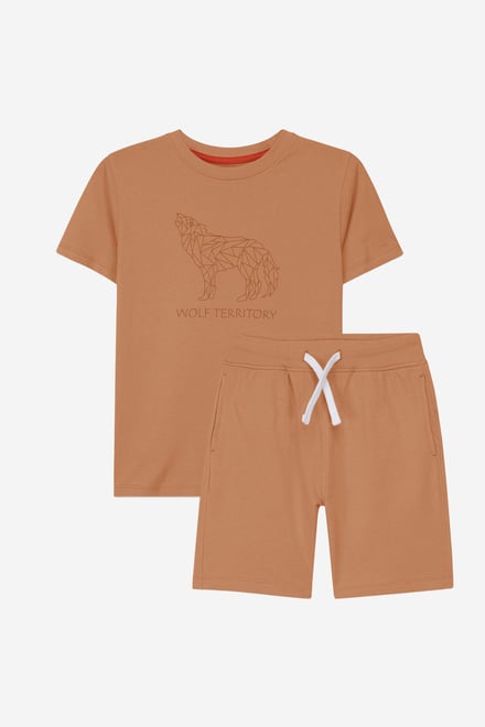 Boys Wolf Print T-shirt & Shorts Set (3yrs-9yrs)