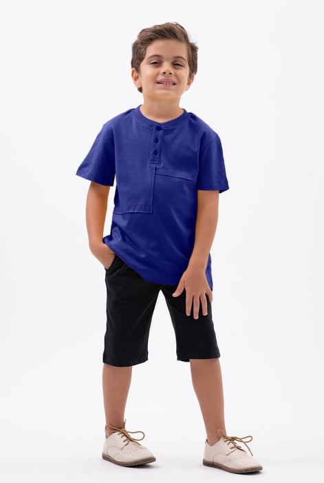 White Button Placket With Front Cut & Sew T-Shirt