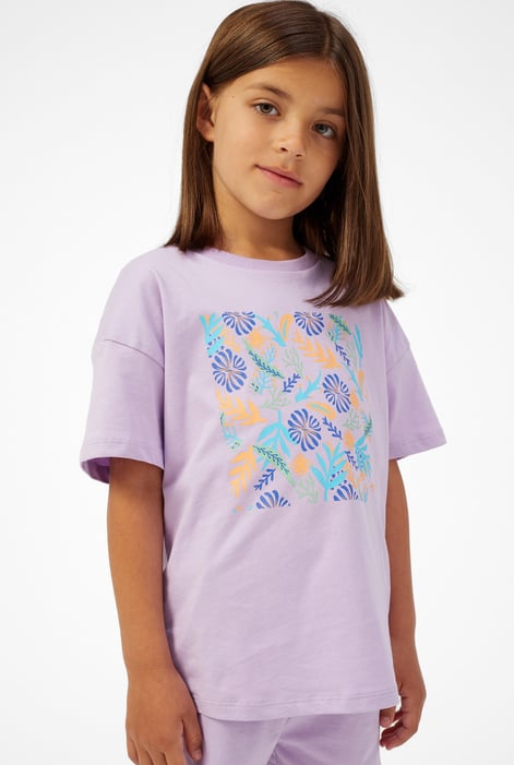 Girls Purple Oversized Printed T-Shirt