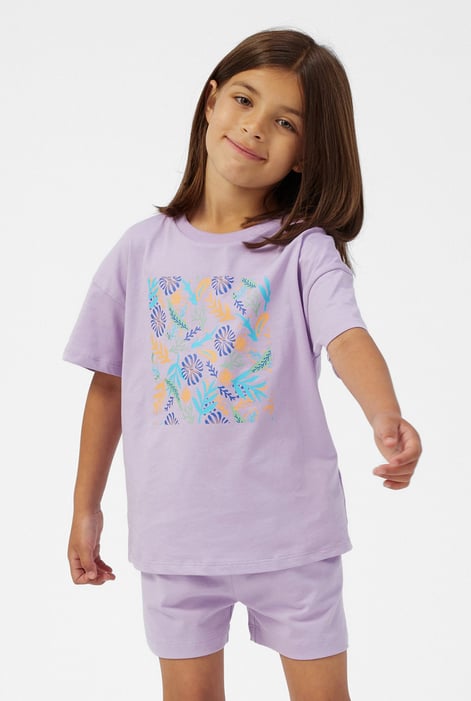 Girls Purple Oversized Printed T-Shirt