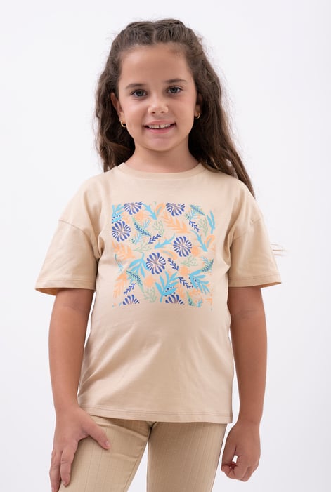 Girls Cream Oversized Printed T-Shirt