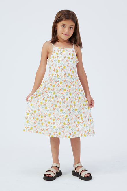 Girls Printed Tiered Strappy Jersey Dress