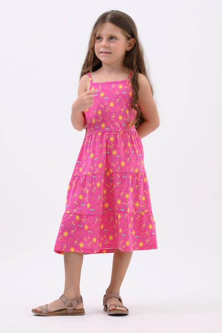 Girls Printed Tiered Strappy Jersey Dress