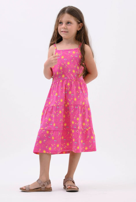 Girls White Printed Tiered Strappy Jersey Dress