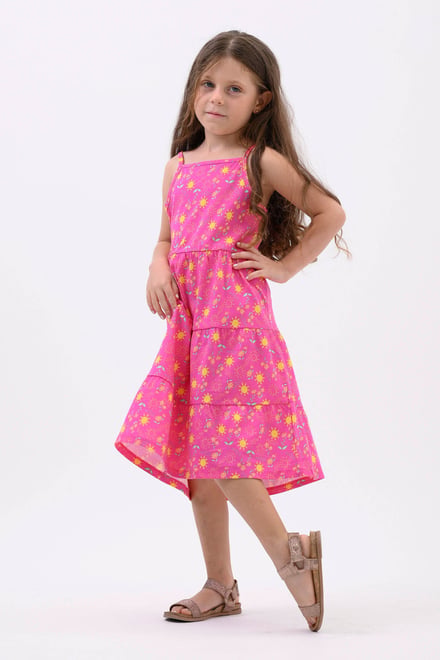 Girls Printed Tiered Strappy Jersey Dress
