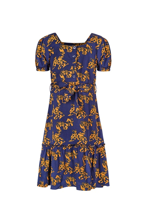 Blue Square Neck Tiered Puff Sleeve Dress (2/3yrs-8/9yrs)