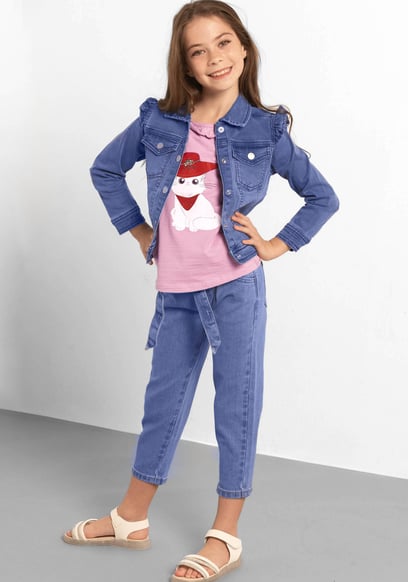 Girls Denim Belt Waist Paperbag Jeans (3/4yrs-8/9yrs)