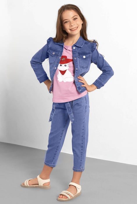 Girls Blue Denim Belt Waist Paperbag Jeans (3/4yrs-8/9yrs)
