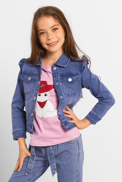 Girls Blue Frill Shoulder Denim Jacket (2/3yrs-8/9yrs)