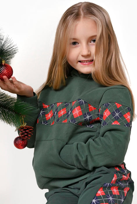 Girls Green Argyle Christmas Hoodie (12/18mths-7yrs)