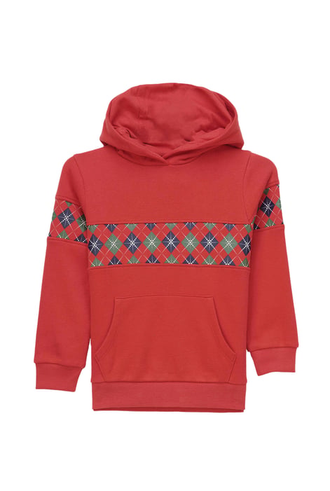 Girls Red Argyle Christmas Hoodie (12/18mths-7yrs)