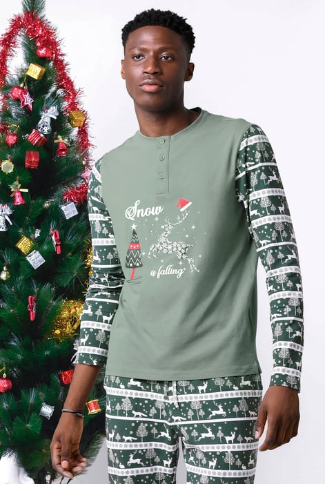 Mens Aqua Fair Isle Reindeer Print T-shirt