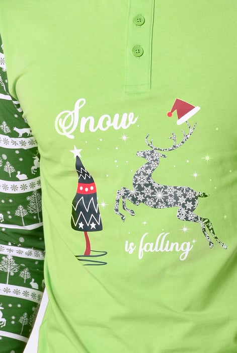 Mens Green Fair Isle Reindeer Print T-shirt