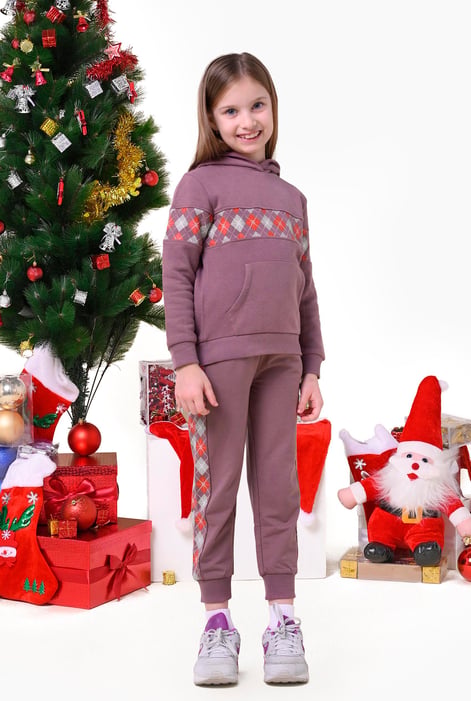 Girls Dusty Mauve Argyle Christmas Joggers (12/18mths-7yrs)