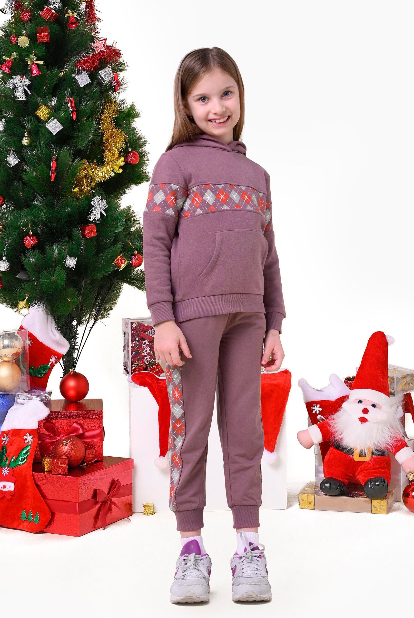 Enorsia Girls Brown Dusty Mauve Argyle Christmas Joggers (12/18Mths-7Yrs) - Uk 12/18 Mths