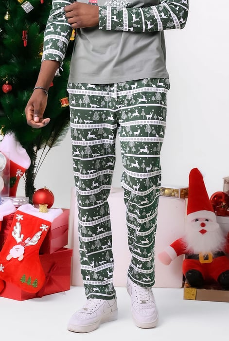 Mens Aqua Fairisle Print Christmas Pyjama Bottoms