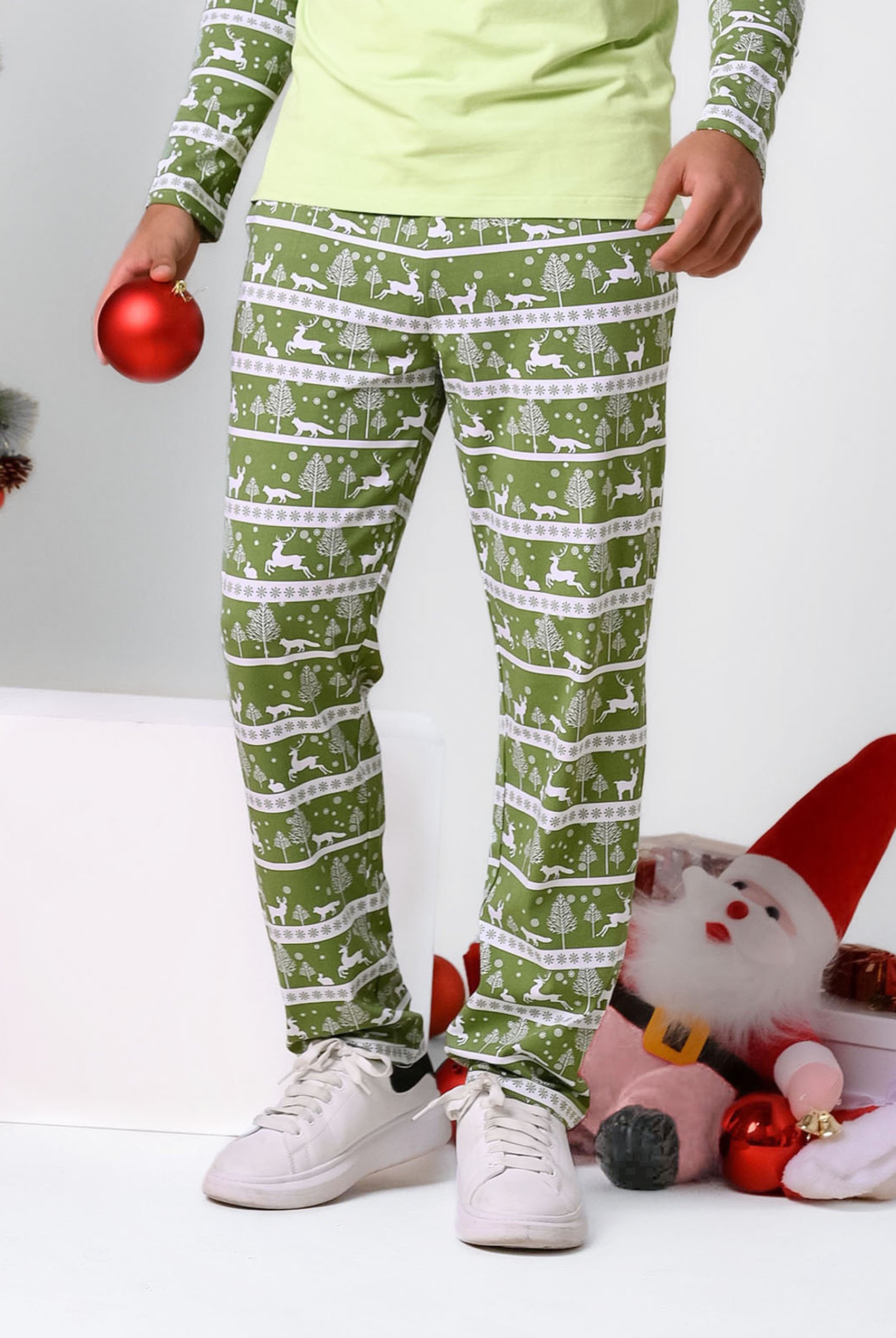 Enorsia Men's Green Fairisle Print Christmas Pyjama Bottoms - Uk L