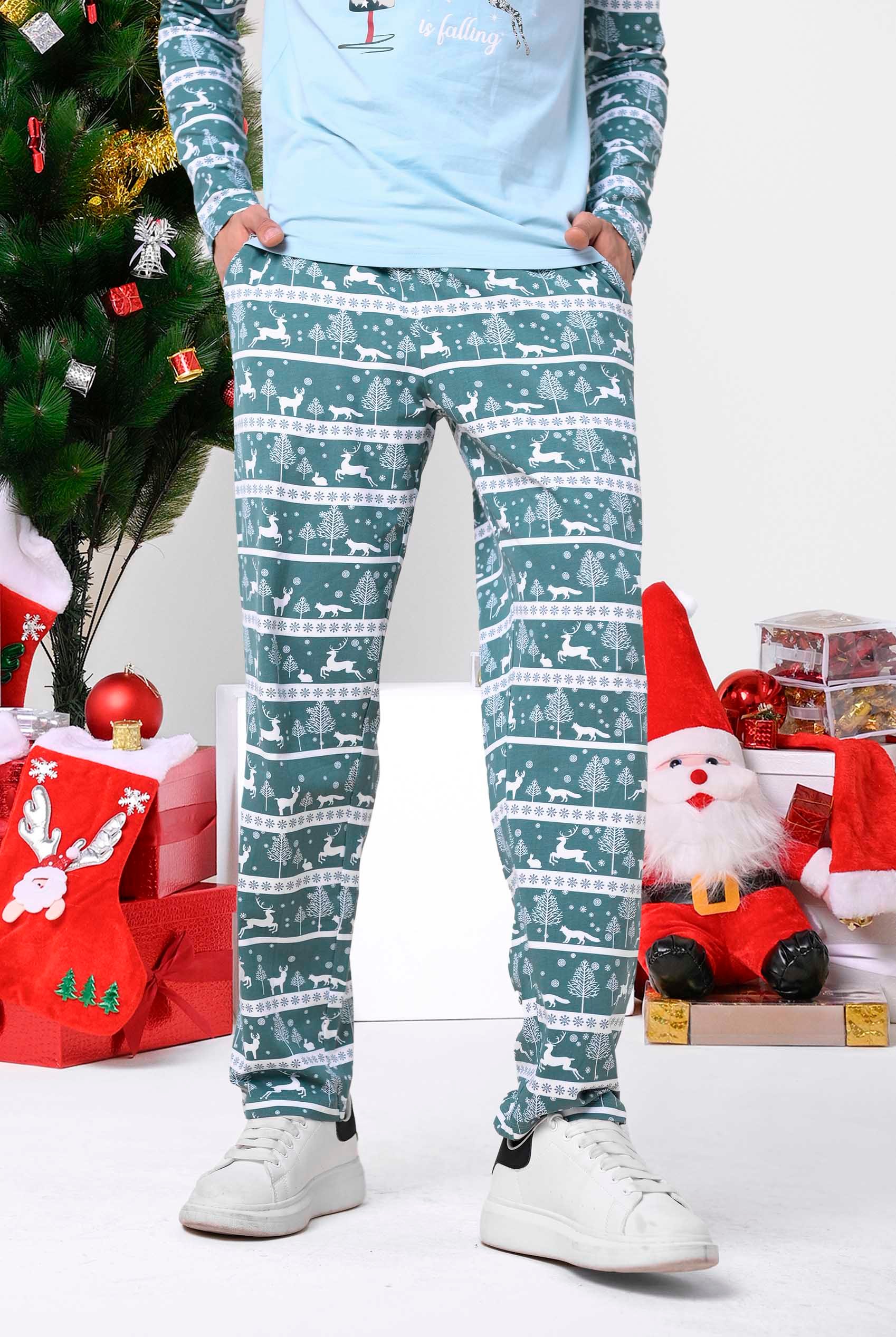 Enorsia Men's Teal Fairisle Print Christmas Pyjama Bottoms - Uk Xxl