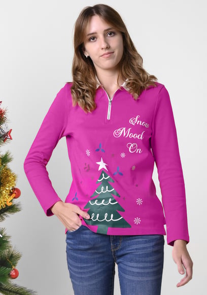 Womens Festive Half Zip Top