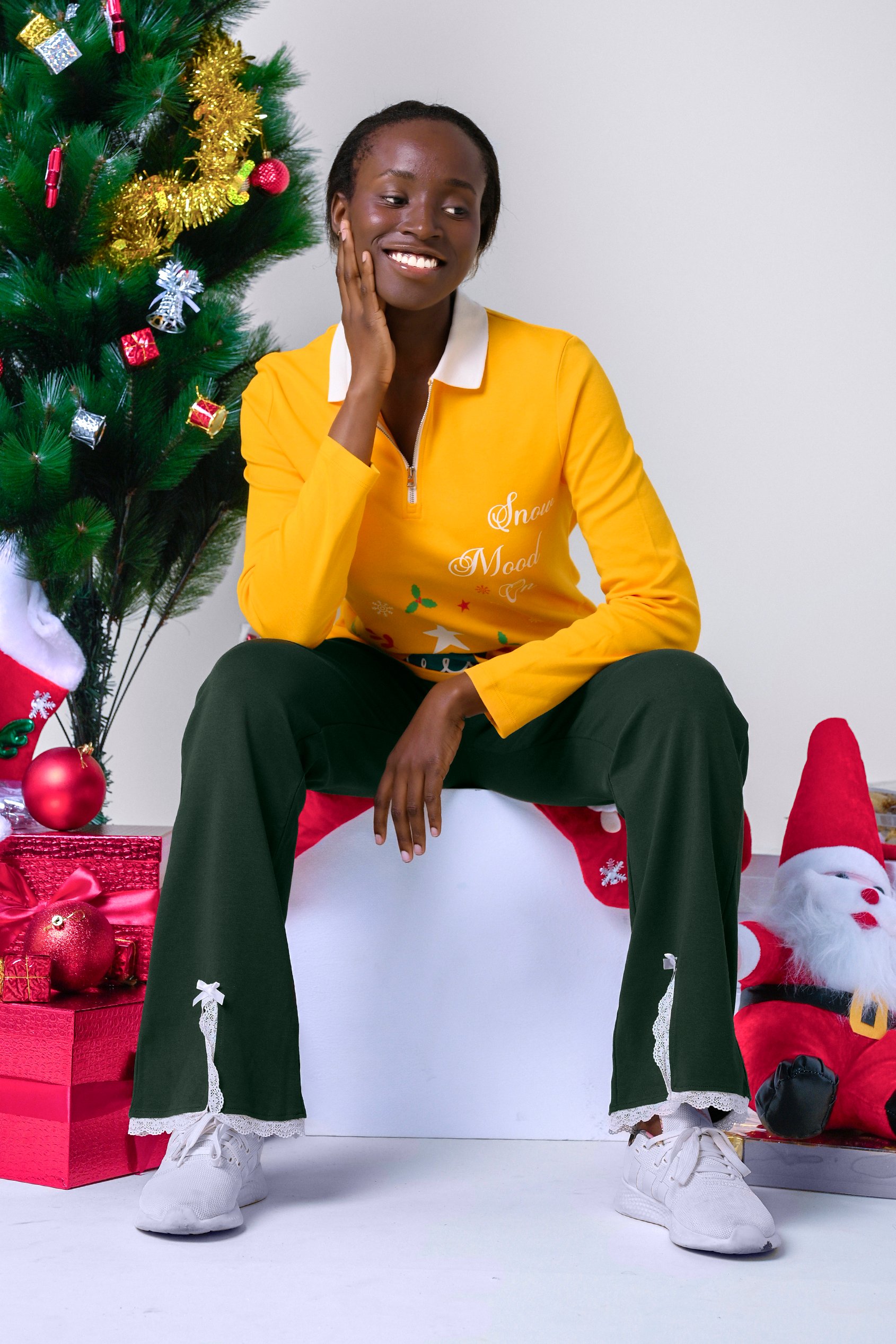 Womens Festive Half Zip Top