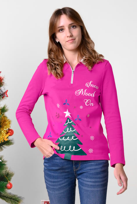 Womens Red Festive Half Zip Top