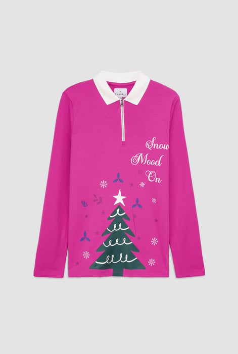 Womens Fuchsia Festive Half Zip Top