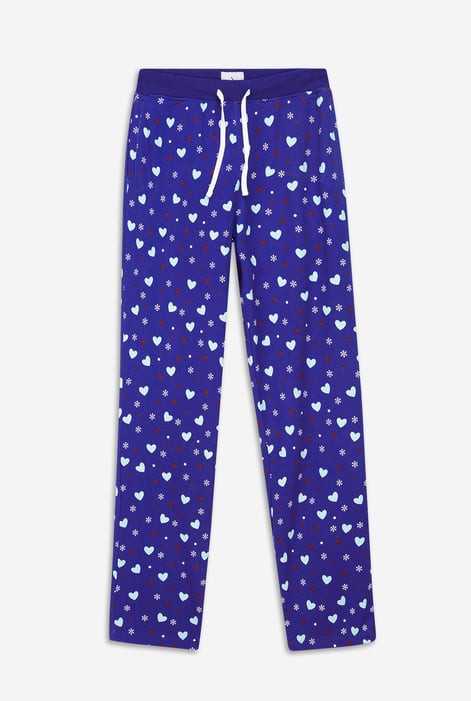 Women's Blue Snow Heart Printed Pyjamas