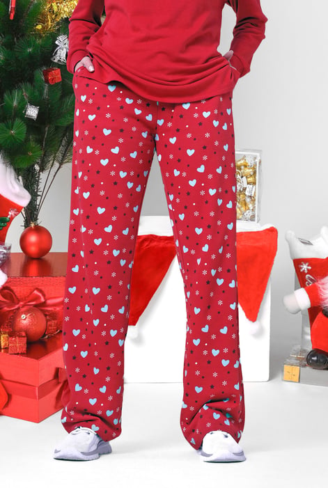 Women's Blue Snow Heart Printed Pyjamas